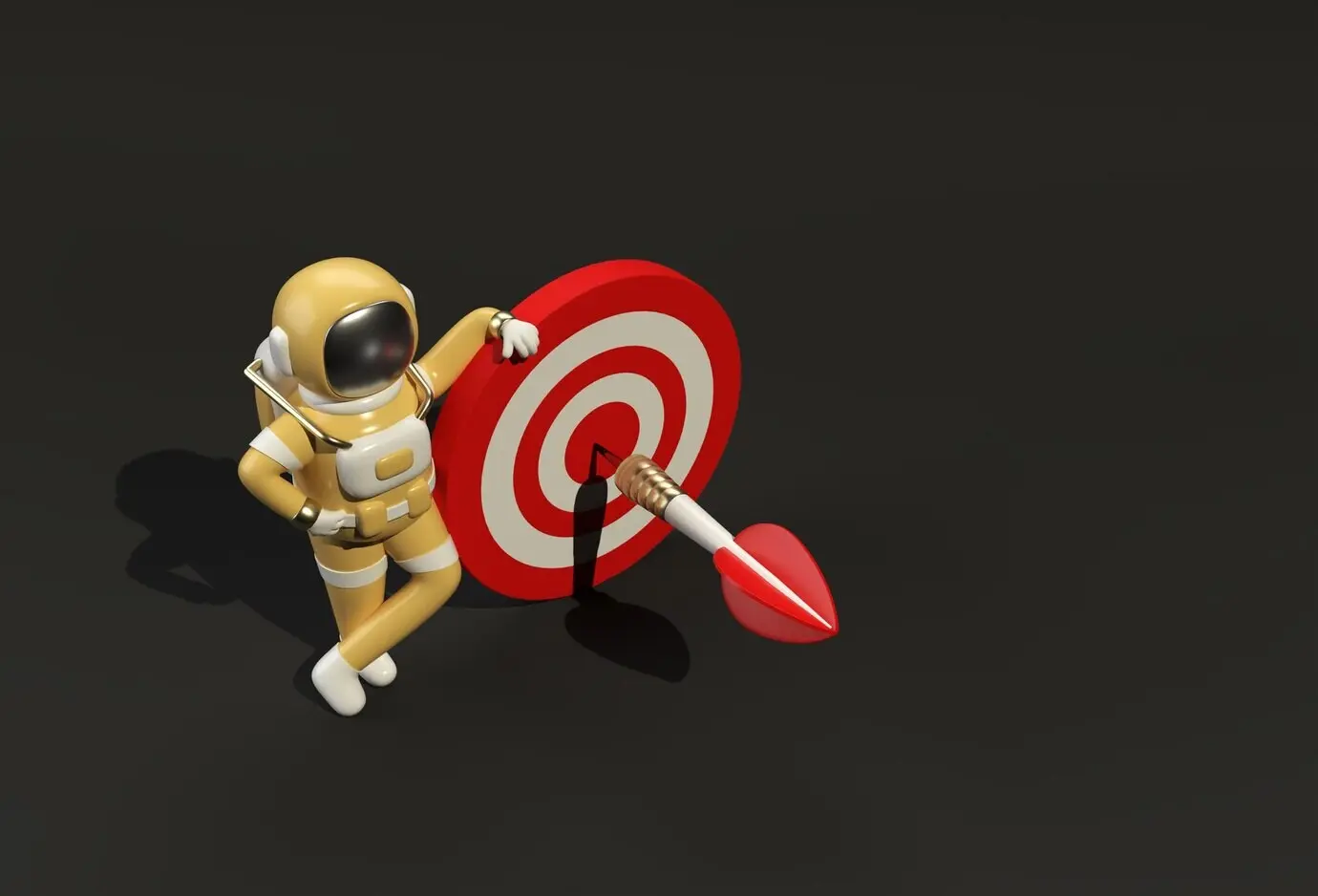 Rendu 3D d’un astronaute avec une cible, illustration de design en 3D.